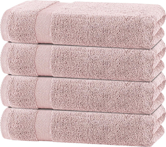White Classic Pink Bath Towels 27x54 Inch, Cotton Towel Set for Bathroom, Hotel, Gym, Spa, Soft Extra Absorbent Quick Dry 4 Pack