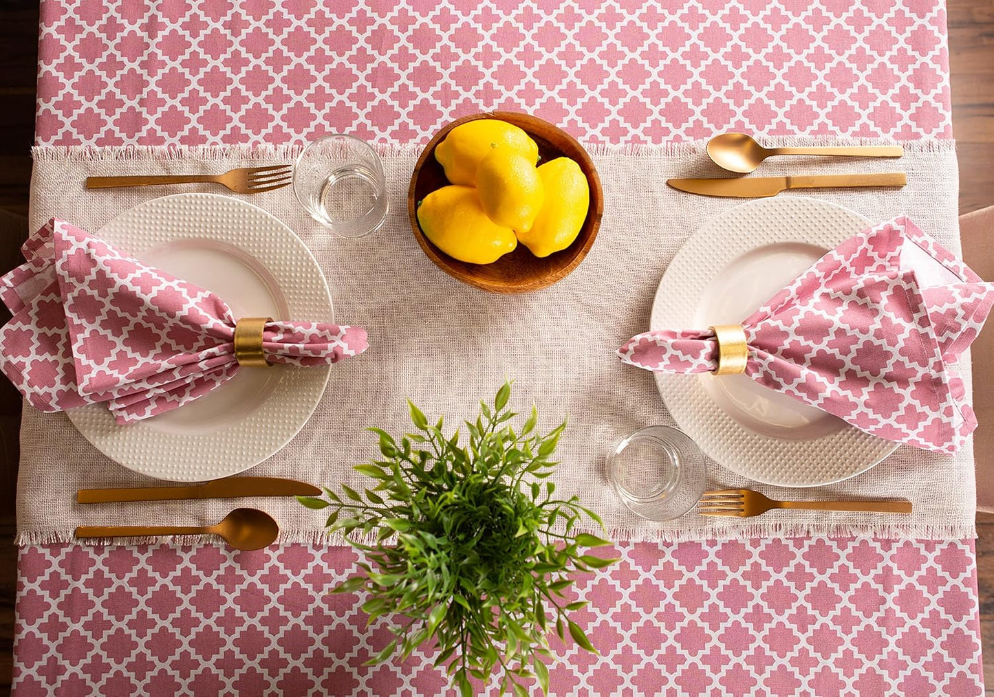 DII Lattice Tabletop Collection, Tablecloth, 60x104, Rose Pink