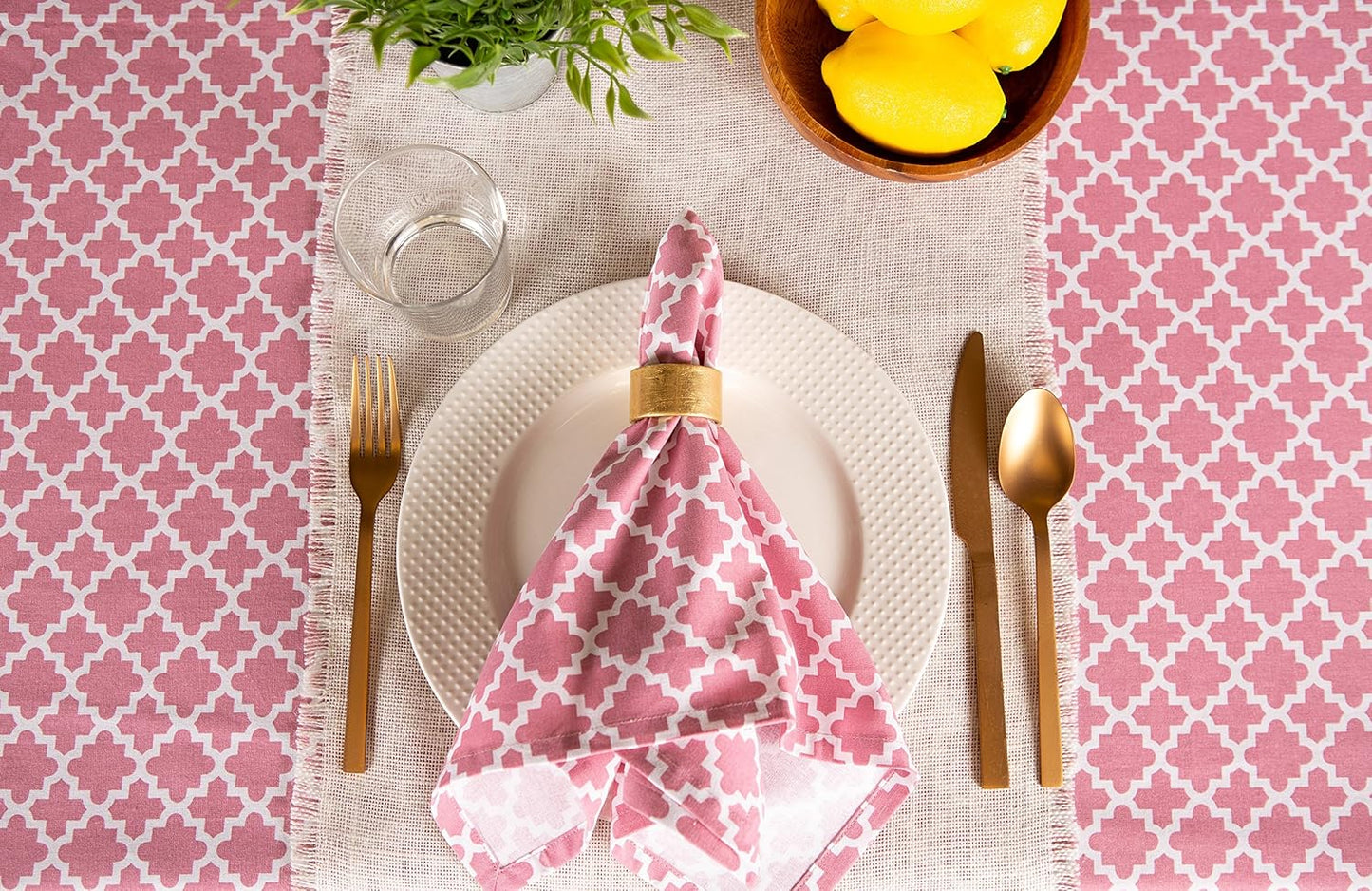 DII Lattice Tabletop Collection, Tablecloth, 60x104, Rose Pink