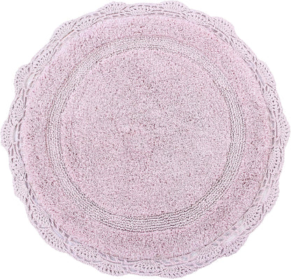 Crochet Collection - Designer, Plush 100% Cotton Round, Oval Bath Area Rug (28 inches, Pink)