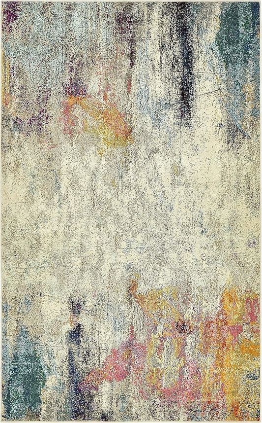 Unique Loom Chromatic Collection Modern Colorful & Vibrant Abstract Area Rug For Any Home Décor (5' 0 x 8' 0 Rectangular, Beige/ Pink)