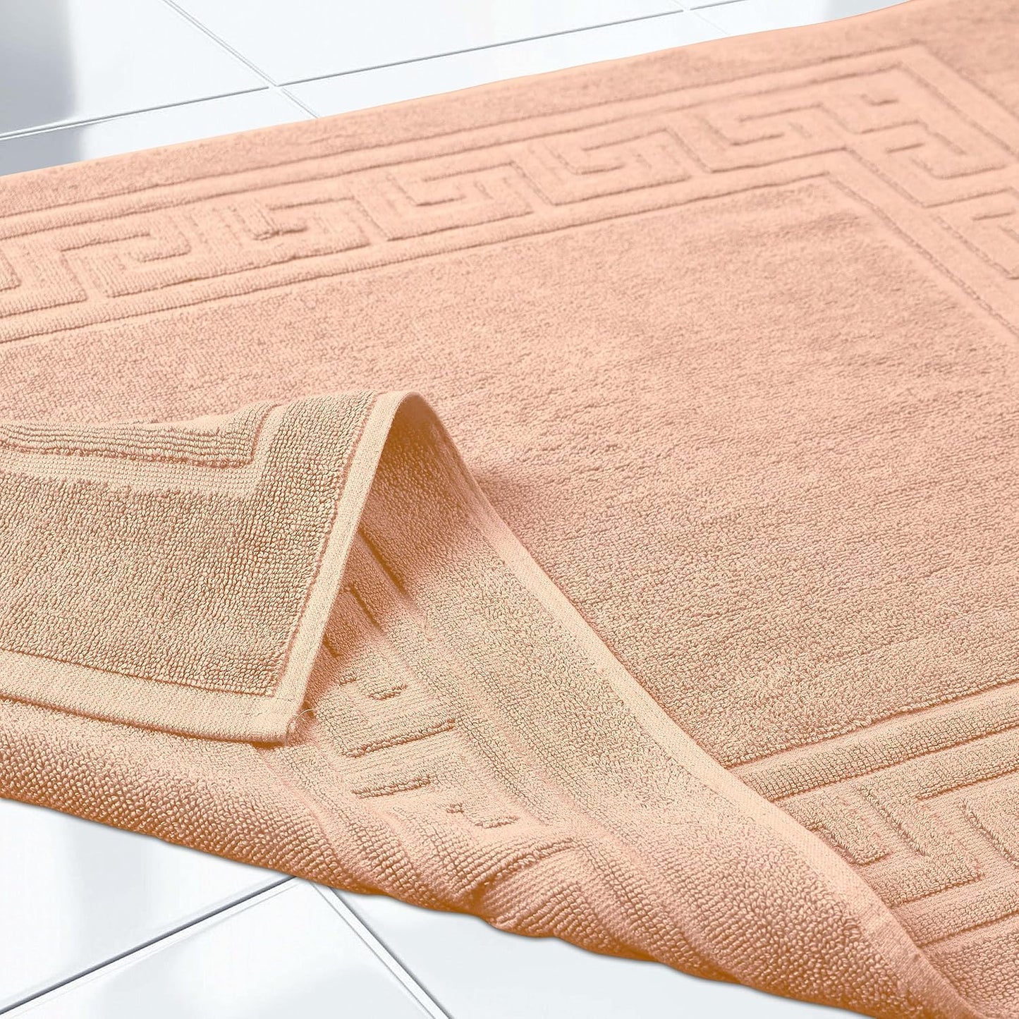 Superior Heavyweight Cotton Bath Mats, Bath Rugs For Bathroom Accessories, Washable Rug For Shower, Bath, Toilet, Modern Decor, No Backing, Luxury Hotel And Spa Quality, Set of 2, 22" x 35", Peach