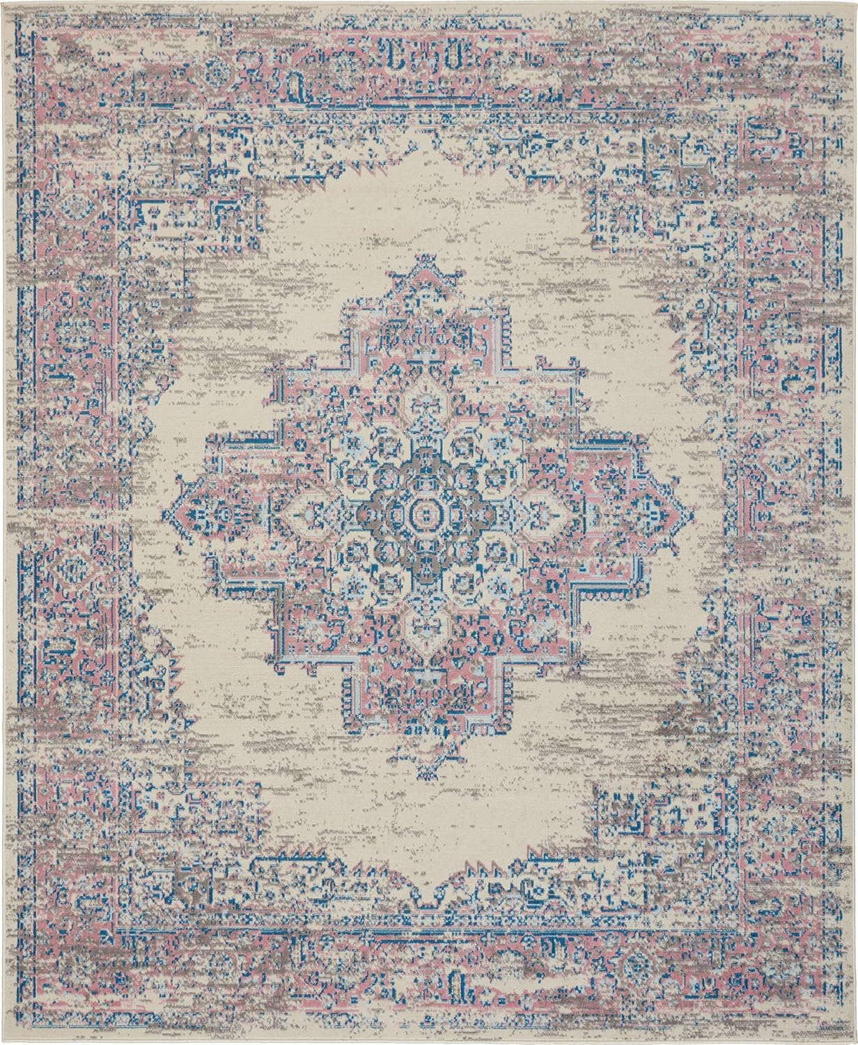Nourison Home Grafix Ivory Pink 7' x 10' Area Rug - Easy Clean, Non Shedding, Bed Room, Living Room, Dining Room, Kitchen (7' x 10')