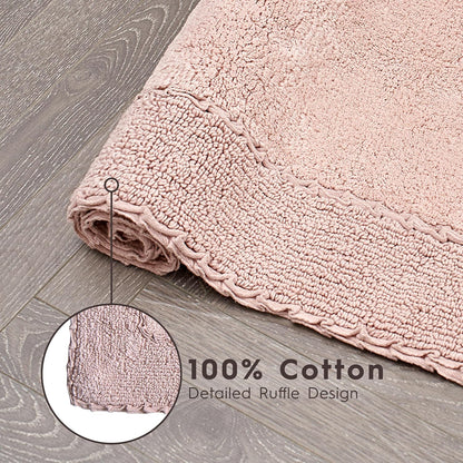 Laura Ashley Ruffle Border 100% Cotton Bath Rug Set, Blush Pink, 17" x 24"/ 20" x 32"