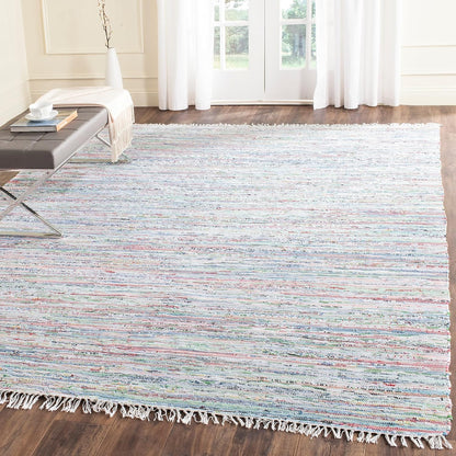SAFAVIEH Rag Rug Collection Accent Rug - 2' x 3', Light Pink & Multi, Handmade Boho Stripe Cotton, Ideal for High Traffic Areas in Entryway, Living Room, Bedroom (RAR125E)