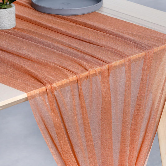 MDS® Pack of 10, 10ft Chiffon Table Runner 29 x 120 Inches, Sheer Wedding Runner Romantic Rustic Table Runner for Wedding Decoration, Birthday Party, Bridal Shower, Party Arch Décor - Coral Peach