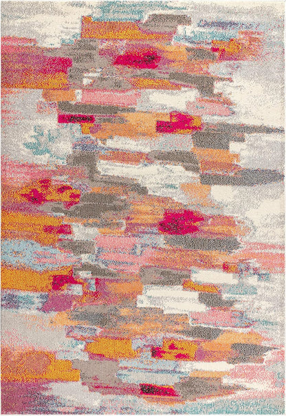 JONATHAN Y Modern Abstract Brushstroke Ivory/Pink Indoor Area Rug, 3x5, Contemporary POP, Transitional, Easy-Cleaning for Living Room, Bedroom, Kitchen, Pet Friendly, Non-Shedding (CTP101A-3)