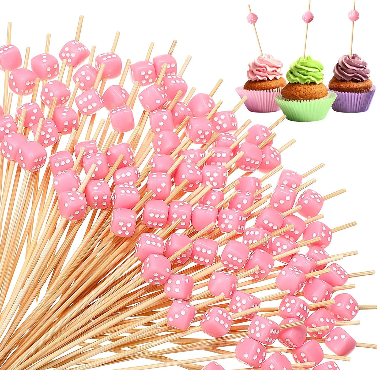 300pcs Dice Cocktail Picks Casino Party Decor, Pink