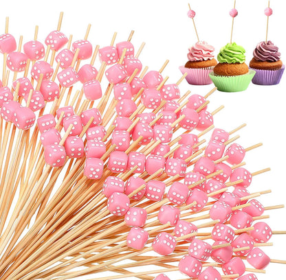 300pcs Dice Cocktail Picks Casino Party Decor, Pink