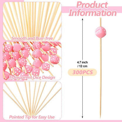 300pcs Dice Cocktail Picks Casino Party Decor, Pink