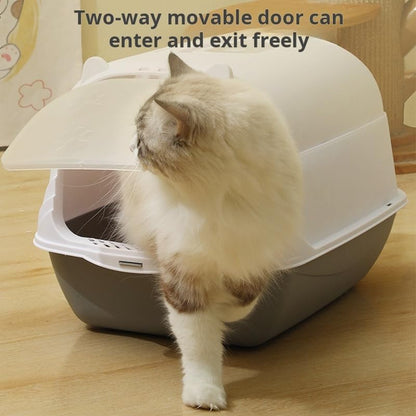 Pet Litter Box Fully Enclosed Spillproof Deodorant Cat Toilet Two-Way Shovel Large Capacity Cat Toilet Litter Box Closed Sandbox