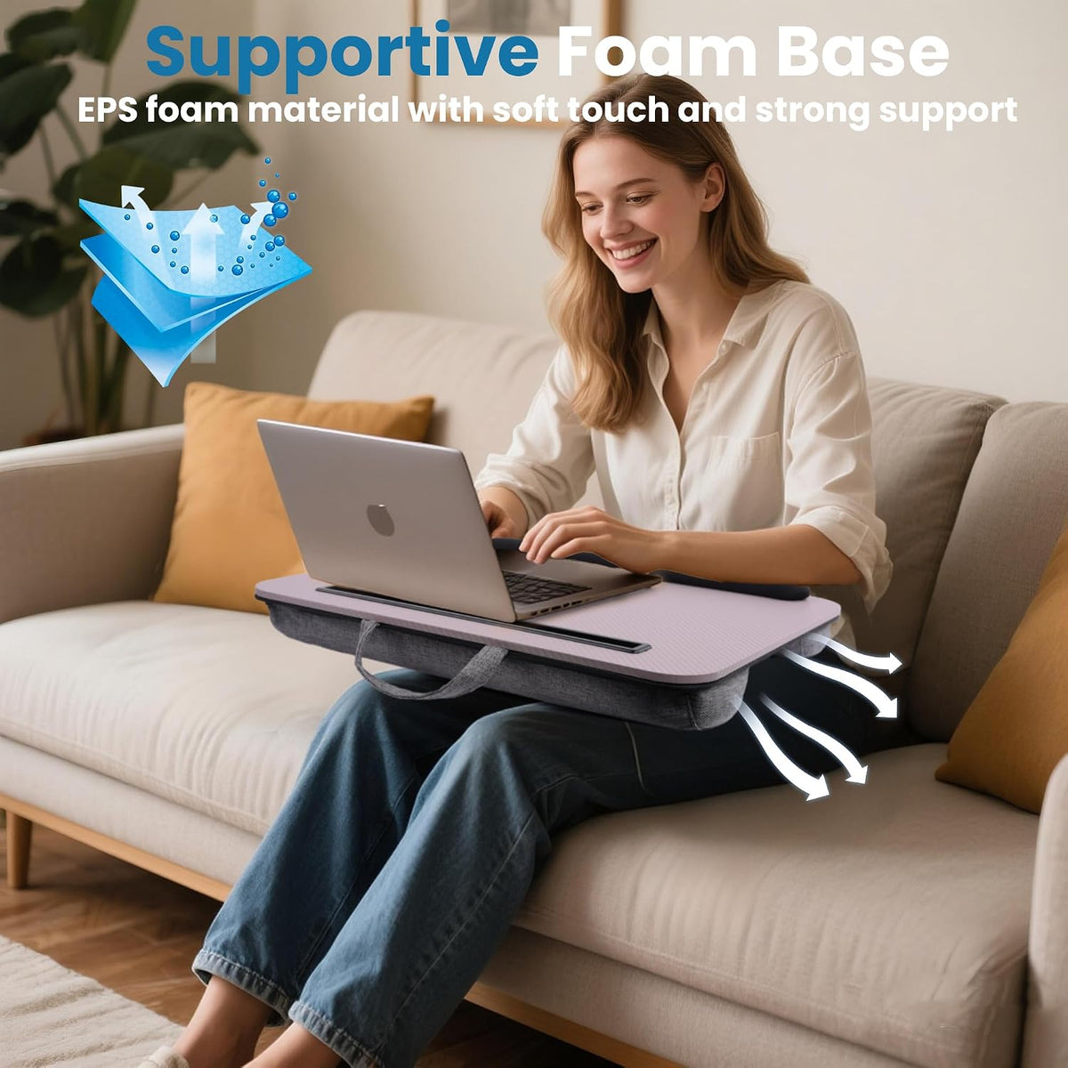 Lap Desk, Portable Lap Desks Fits Up to 16'' Laptop with Pillow Cushion Laptop Desk with Wrist Rest Lap Stand with Tablet or Phone Storage Slot for Bed Couch Carpet Home Office Livingroom (Pink)
