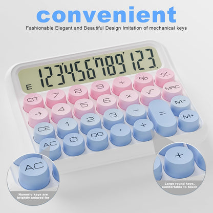 Battery Desk Calculator - 12 Digit Extra Large 5-Inch LCD Display, Big Buttons Easy to Press Office Calculators, 15 Tilt Screen for Kids (Blue & Pink)