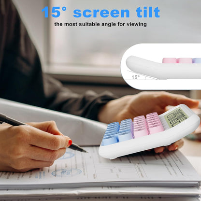 Battery Desk Calculator - 12 Digit Extra Large 5-Inch LCD Display, Big Buttons Easy to Press Office Calculators, 15 Tilt Screen for Kids (Blue & Pink)