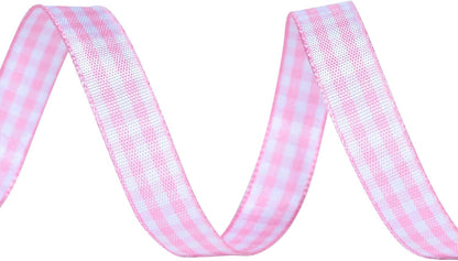 Light Pink and White Gingham Ribbon, 3/8 Inch 10 Yard Woven Edge Plaid Ribbon for Gift Wrapping Crafts Baby Shower Party Decoration