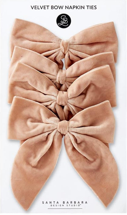 Napkin Bows | Luxe Velvet Ties for Table Napkins, Set of 4, Blush