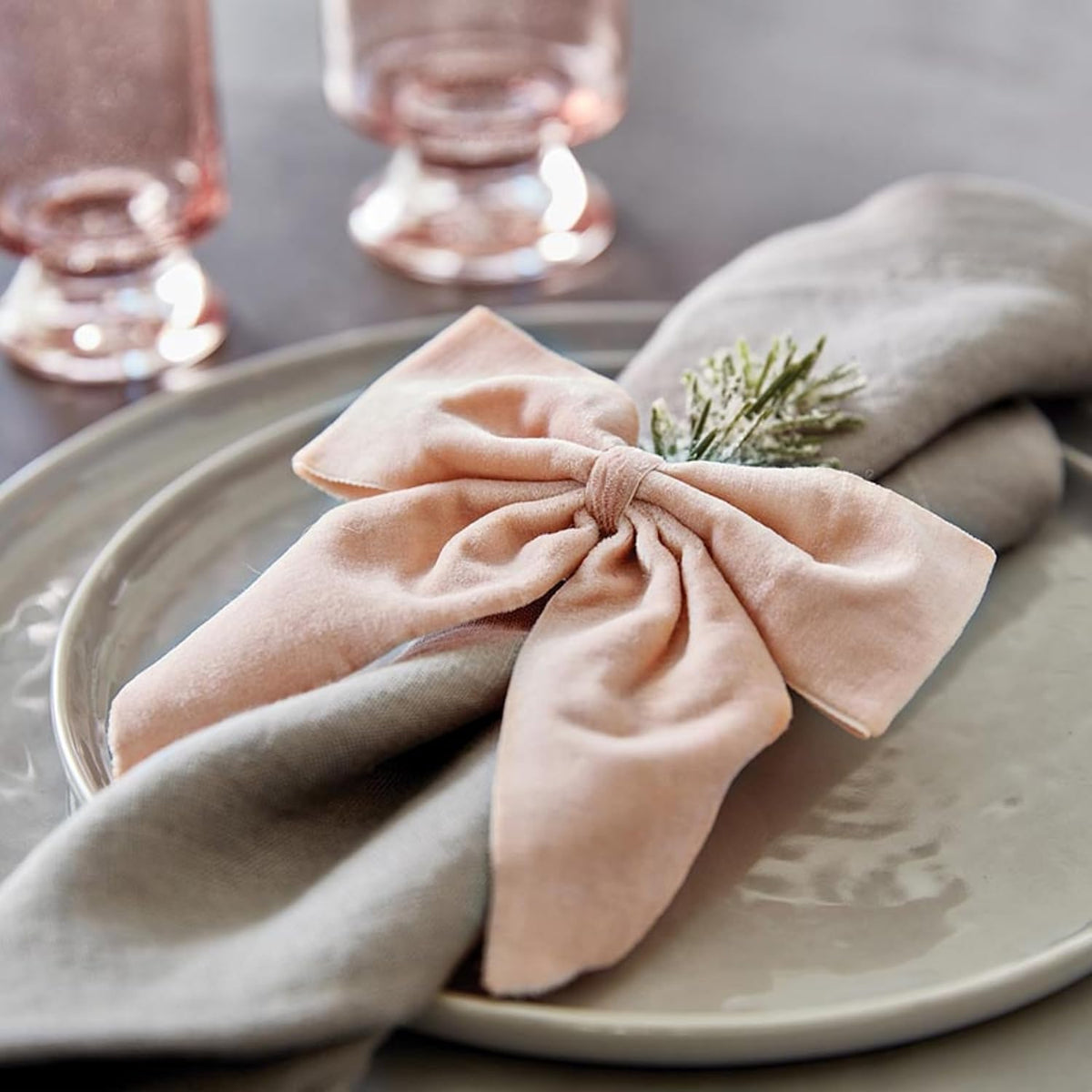 Napkin Bows | Luxe Velvet Ties for Table Napkins, Set of 4, Blush