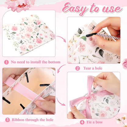 30 Pcs Mini Pink Floral Gift Bags with Ribbon Handle Party Favors