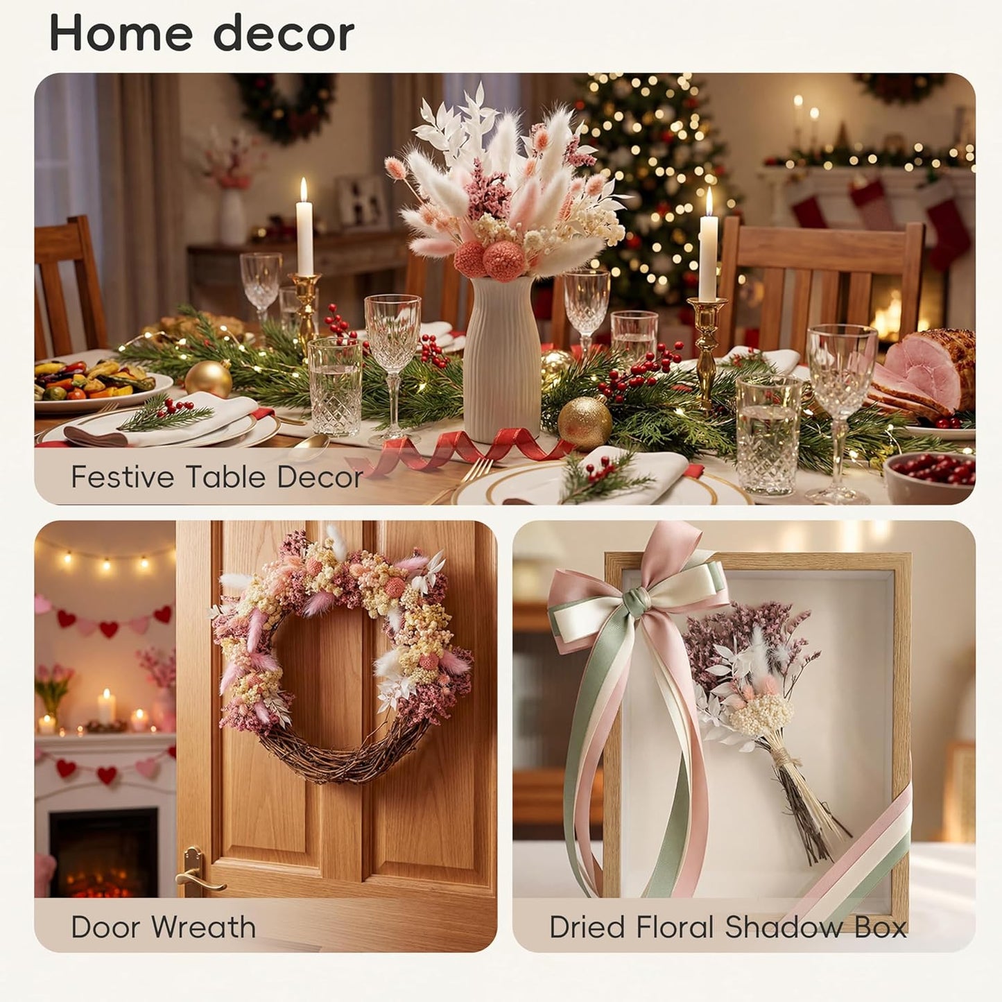 9 Kinds Pink White Dried Flowers Bouquet, 141 Pcs | Natural preserved flowers, 9-11 inch stems, DIY boho mini home wedding centerpiece arrangements