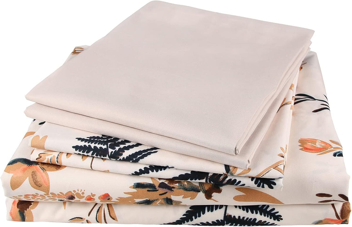 6 Piece Blush Pink Floral Printed Queen Sheet Set Deep Pocket