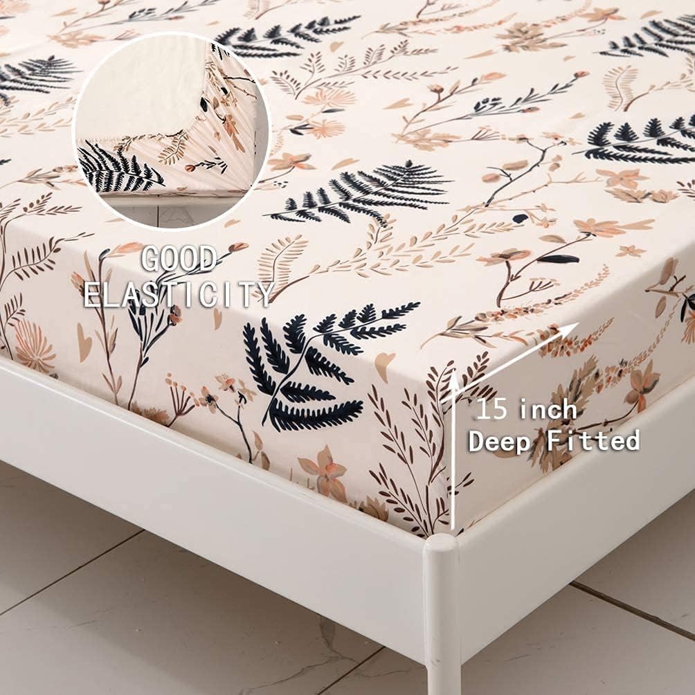 6 Piece Blush Pink Floral Printed Queen Sheet Set Deep Pocket