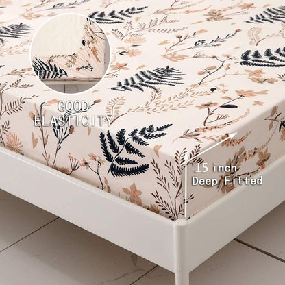 6 Piece Blush Pink Floral Printed Queen Sheet Set Deep Pocket