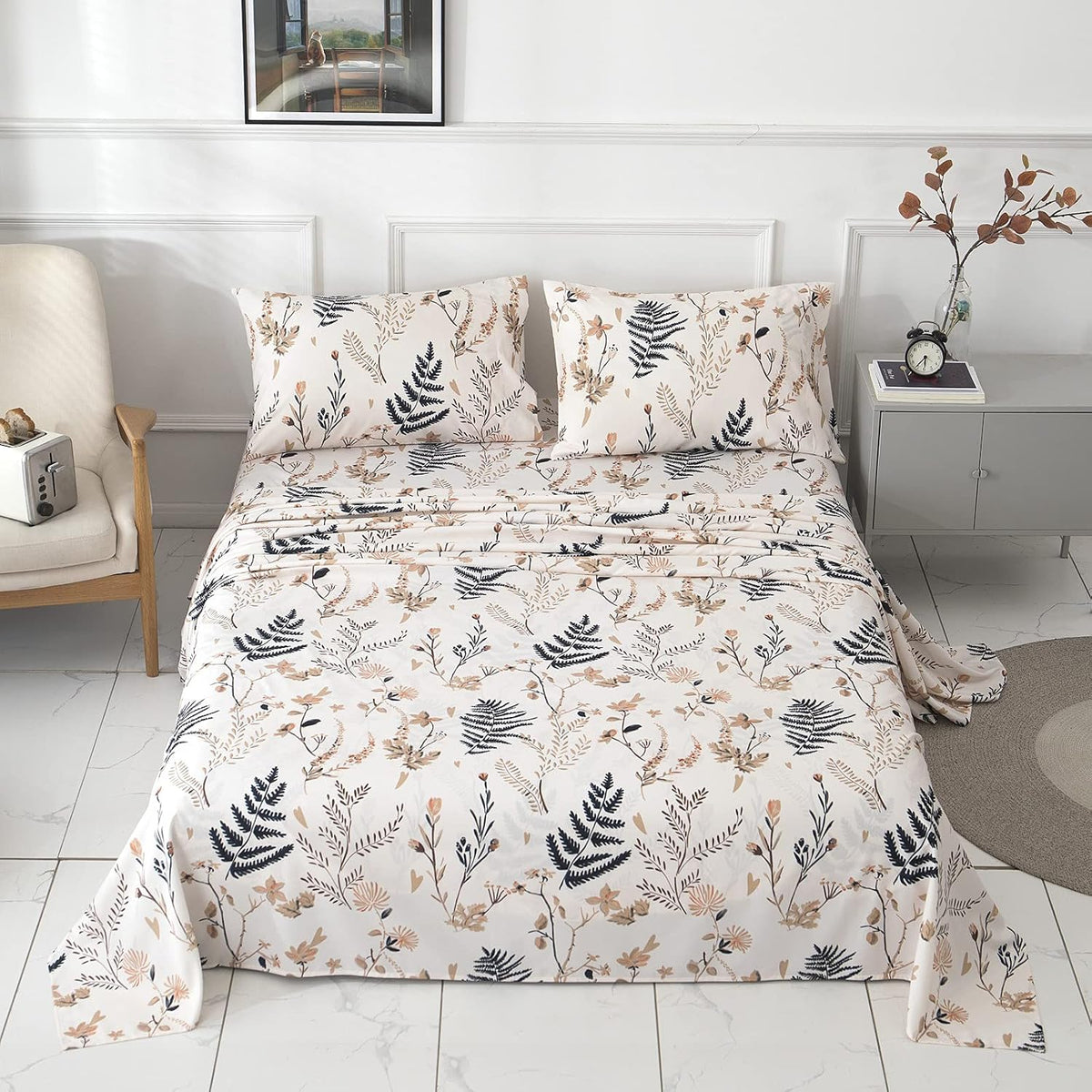 6 Piece Blush Pink Floral Printed Queen Sheet Set Deep Pocket