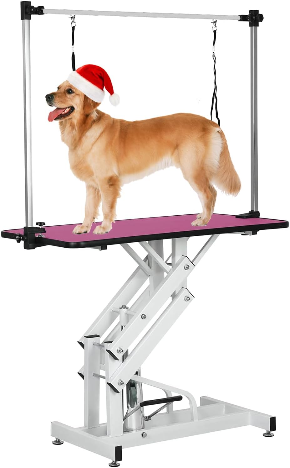 Hydraulic Pet Dog Grooming Table for Large Dogs, Heavy Duty Grooming Table with Adjustable Arm Noose, Maximum Capacity Up to 330 lbs, 42.5''/Pink