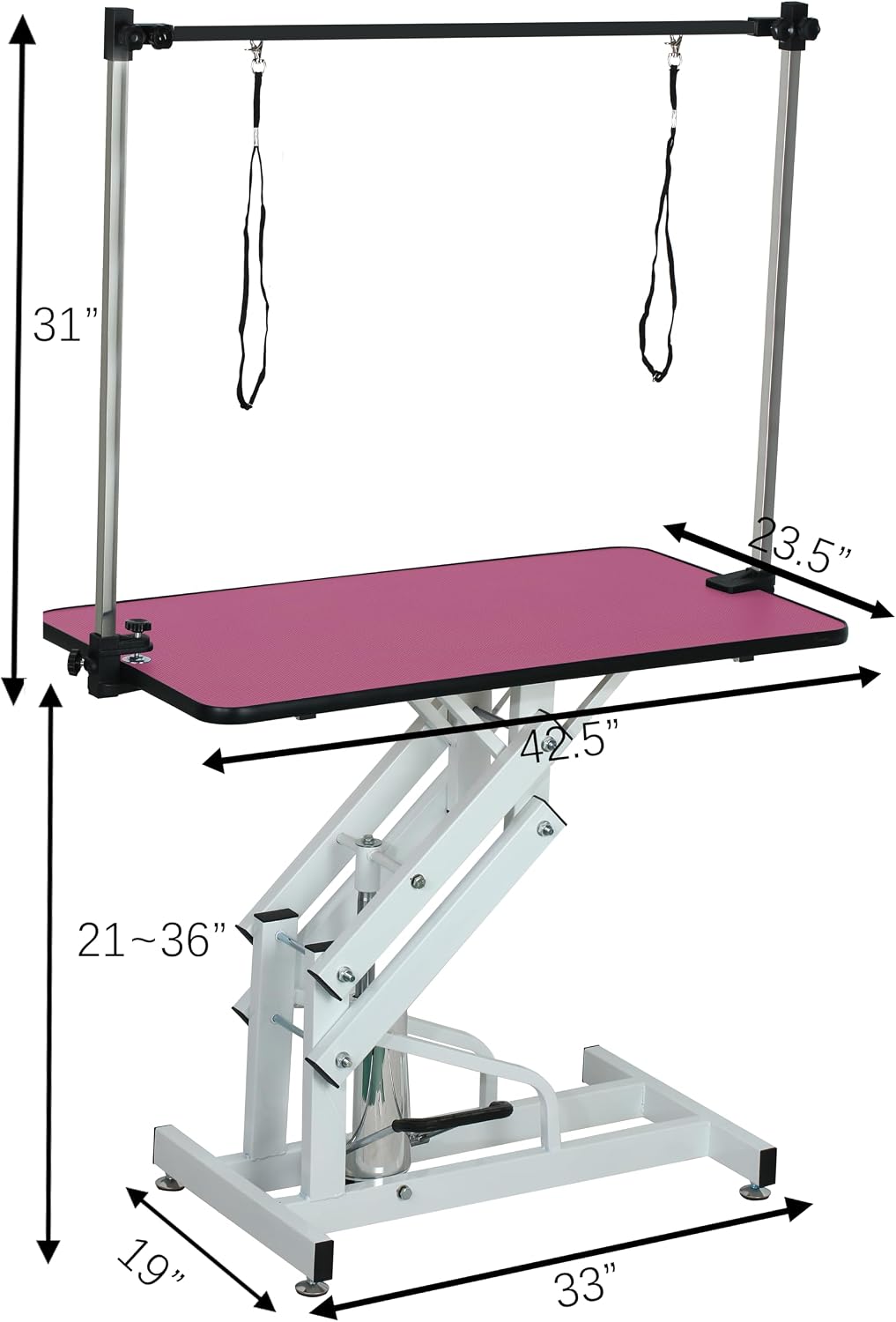 Hydraulic Pet Dog Grooming Table for Large Dogs, Heavy Duty Grooming Table with Adjustable Arm Noose, Maximum Capacity Up to 330 lbs, 42.5''/Pink