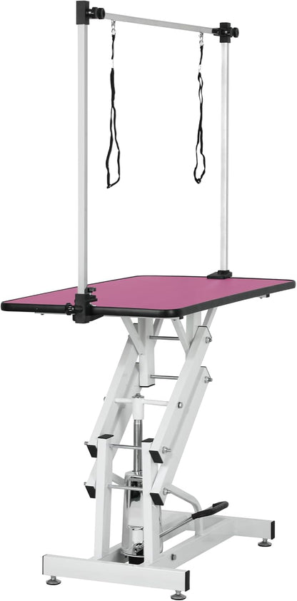 Hydraulic Pet Dog Grooming Table for Large Dogs, Heavy Duty Grooming Table with Adjustable Arm Noose, Maximum Capacity Up to 330 lbs, 42.5''/Pink