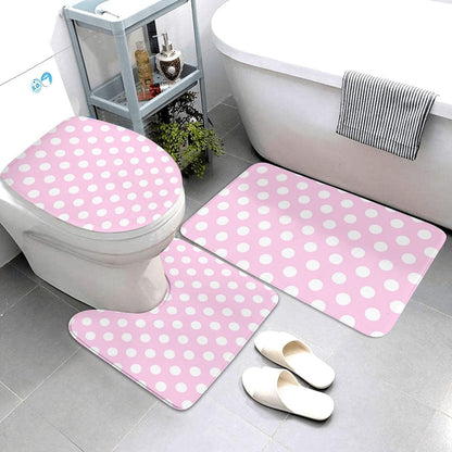 Bathroom Rugs Sets 3 Piece - Light Pink Polka Dot Print B Absorbent Non Slip Washable Bath Mats, U-Shape Toilet Lid Cover, Contour Mat, Soft Shower Mats Bath Rug Mat for Bathroom Tub Toilet