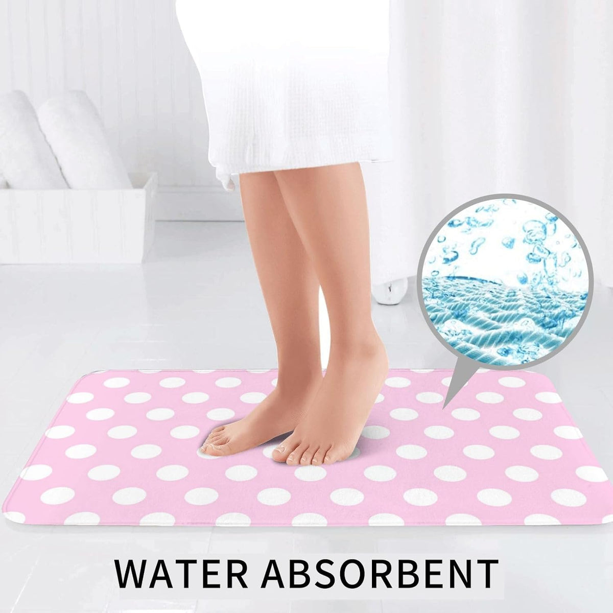 Bathroom Rugs Sets 3 Piece - Light Pink Polka Dot Print B Absorbent Non Slip Washable Bath Mats, U-Shape Toilet Lid Cover, Contour Mat, Soft Shower Mats Bath Rug Mat for Bathroom Tub Toilet