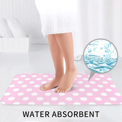 Bathroom Rugs Sets 3 Piece - Light Pink Polka Dot Print B Absorbent Non Slip Washable Bath Mats, U-Shape Toilet Lid Cover, Contour Mat, Soft Shower Mats Bath Rug Mat for Bathroom Tub Toilet