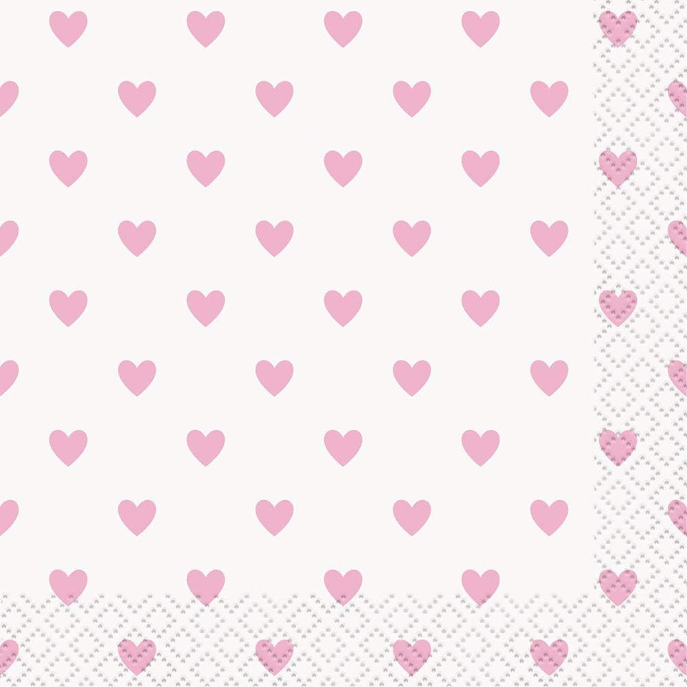 Pink Hearts Baby Shower Beverage Napkins (Pack of 16) - Charming & Elegant Party Decor for Your Celebration