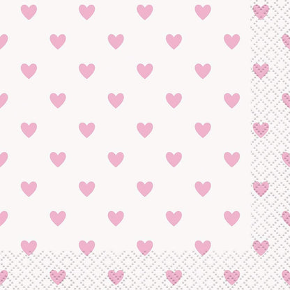 Pink Hearts Baby Shower Beverage Napkins (Pack of 16) - Charming & Elegant Party Decor for Your Celebration