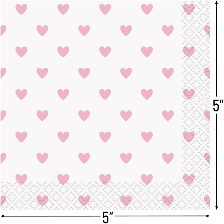 Pink Hearts Baby Shower Beverage Napkins (Pack of 16) - Charming & Elegant Party Decor for Your Celebration