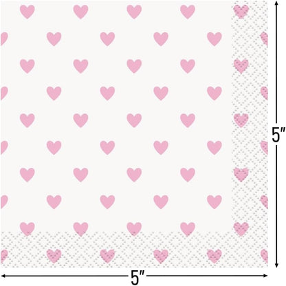 Pink Hearts Baby Shower Beverage Napkins (Pack of 16) - Charming & Elegant Party Decor for Your Celebration