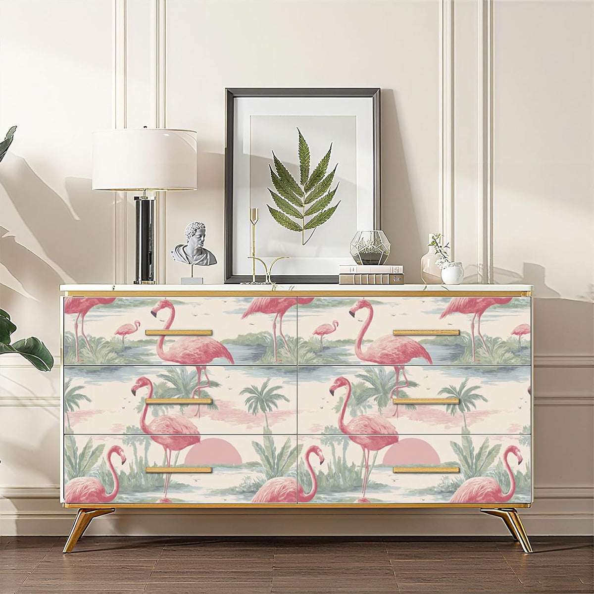 Tropical Flamingo Peel and Stick Wallpaper, Palm Tree Watercolor Wallpaper