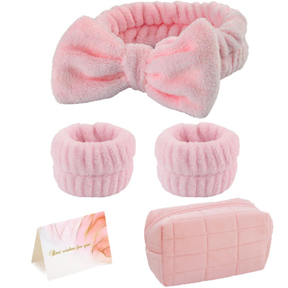 Skincare Face Wash Spa Headband and Wristband Set Quilted Makeup Bag Blank Cards Gifts for Women and Teen Girl Gifts Trendy Stuff spa headband and wristband set