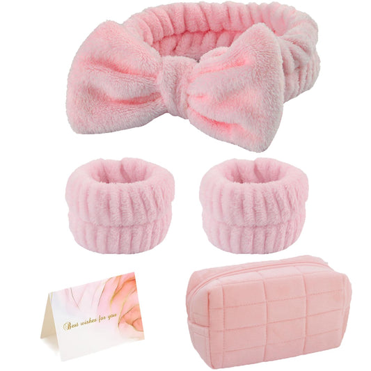 Skincare Face Wash Spa Headband and Wristband Set Quilted Makeup Bag Blank Cards Gifts for Women and Teen Girl Gifts Trendy Stuff spa headband and wristband set