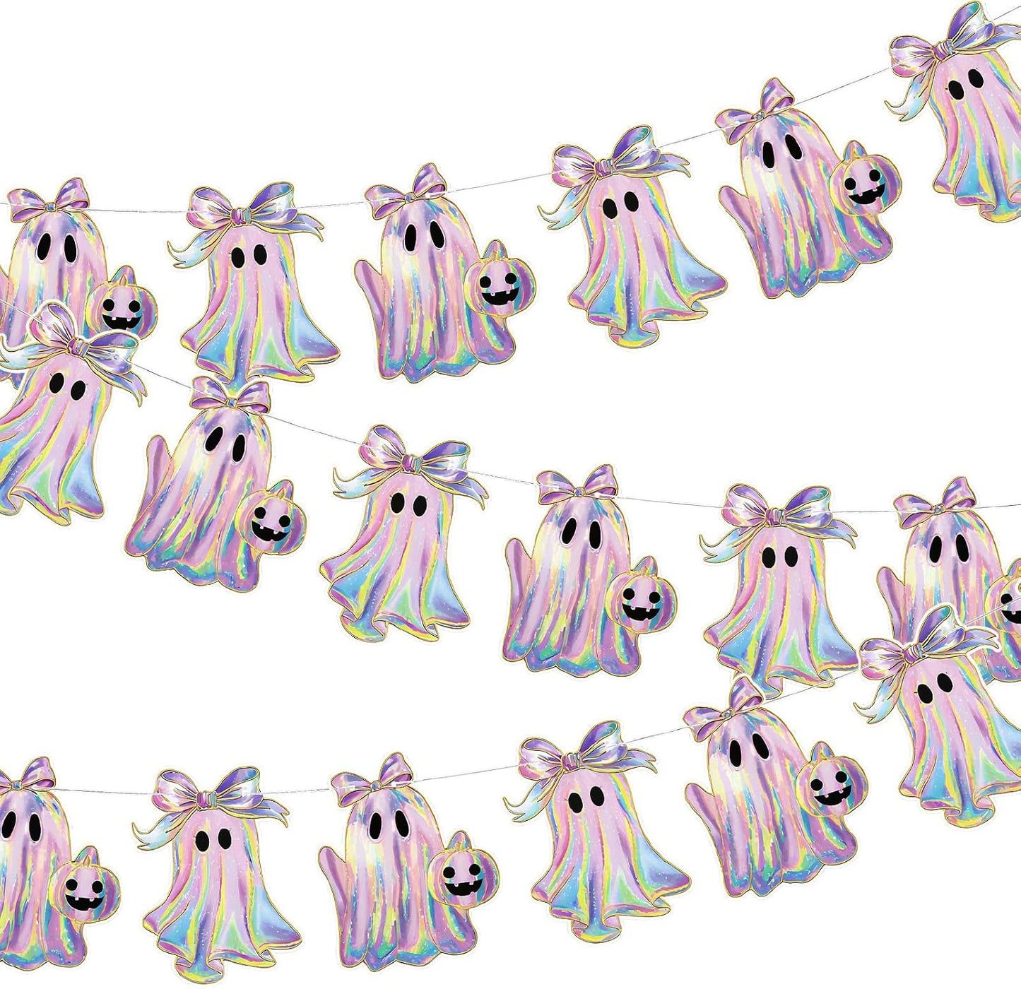 2 Pack Halloween Ghost Garland 6.56 ft Iridescent Ghost Decor