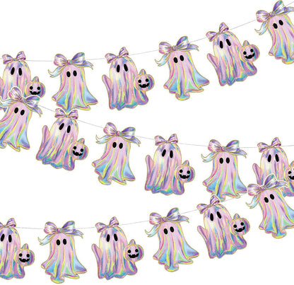 2 Pack Halloween Ghost Garland 6.56 ft Iridescent Ghost Decor