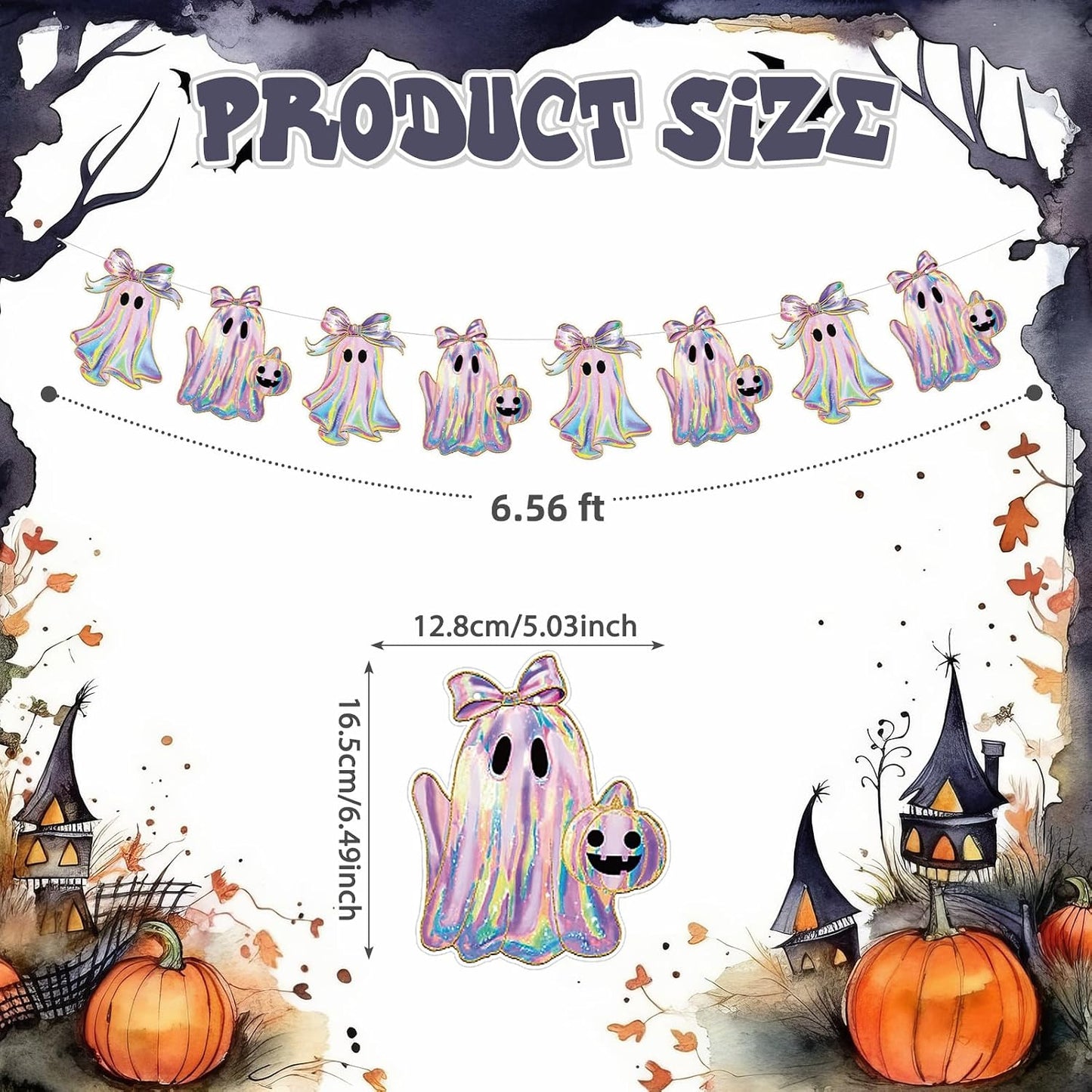 2 Pack Halloween Ghost Garland 6.56 ft Iridescent Ghost Decor