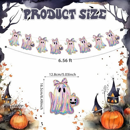 2 Pack Halloween Ghost Garland 6.56 ft Iridescent Ghost Decor