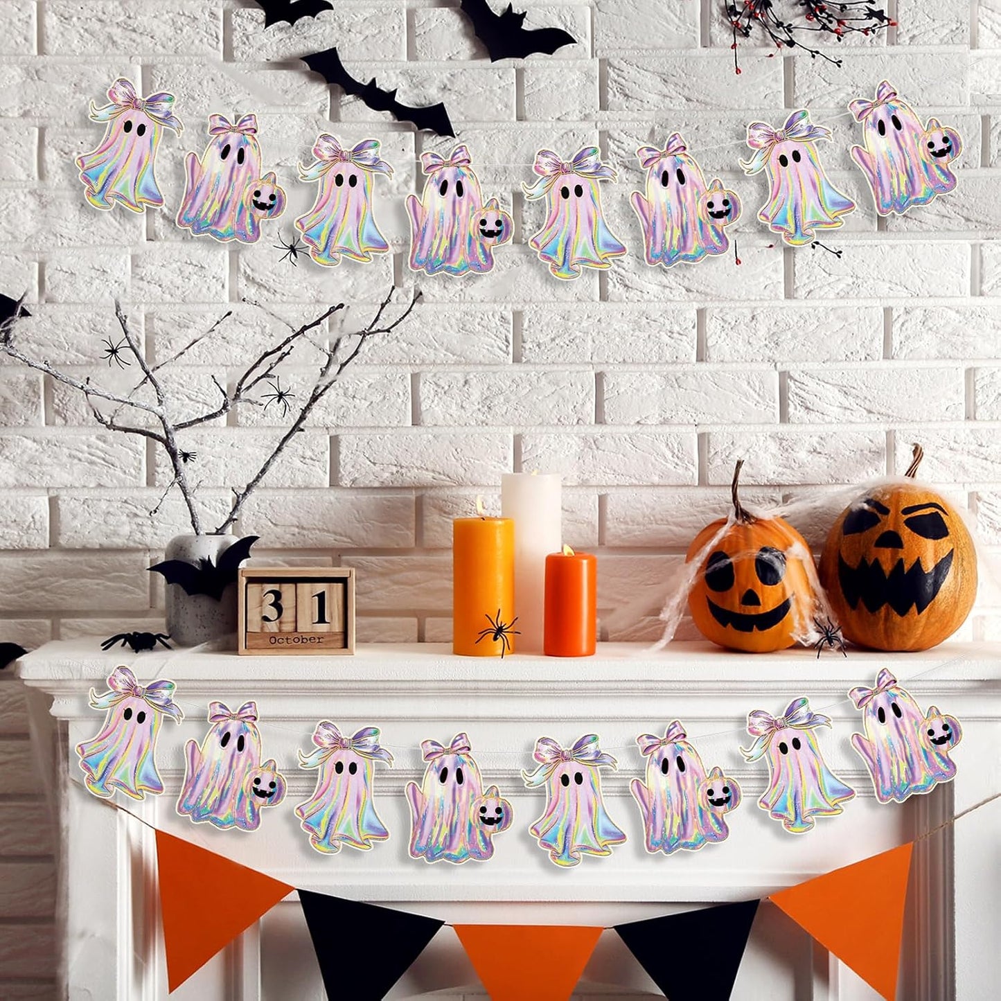 2 Pack Halloween Ghost Garland 6.56 ft Iridescent Ghost Decor