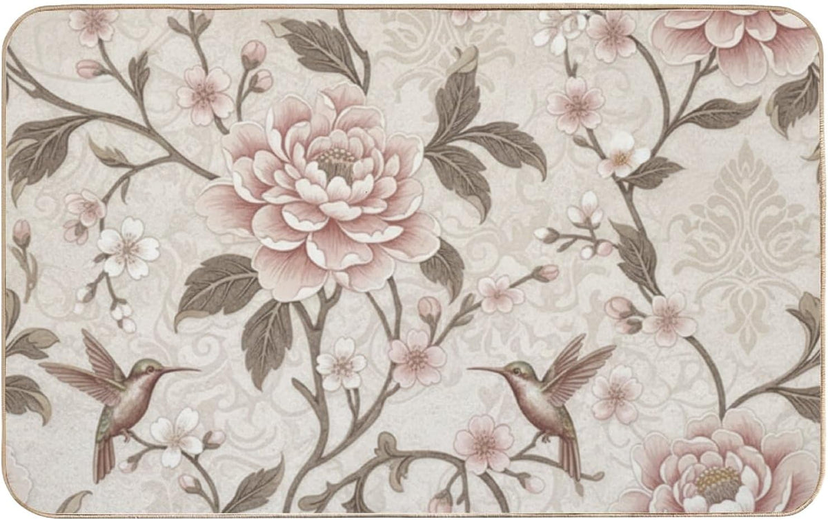 Flannel Quick Dry Bath Mat 16 × 24 Inch, Soft Pink Peony No Slip Mudroom Rug Water Absorbing Shower Decor Washable Rugs Machine Washable Bath Mats for Bathroom Floor