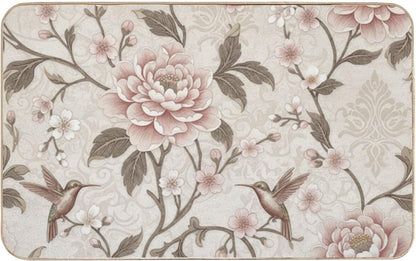 Flannel Quick Dry Bath Mat 16 × 24 Inch, Soft Pink Peony No Slip Mudroom Rug Water Absorbing Shower Decor Washable Rugs Machine Washable Bath Mats for Bathroom Floor
