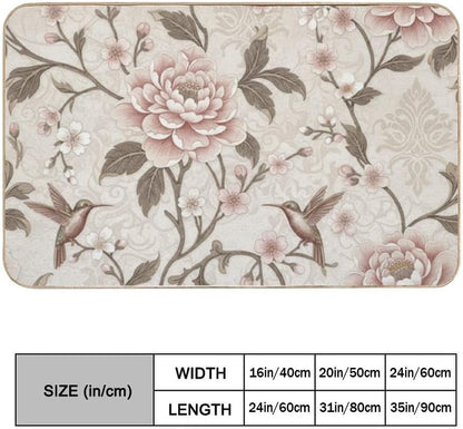 Flannel Quick Dry Bath Mat 16 × 24 Inch, Soft Pink Peony No Slip Mudroom Rug Water Absorbing Shower Decor Washable Rugs Machine Washable Bath Mats for Bathroom Floor