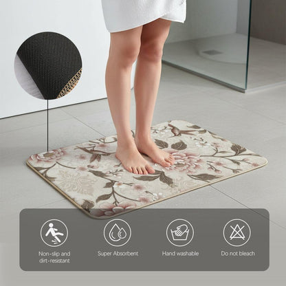 Flannel Quick Dry Bath Mat 16 × 24 Inch, Soft Pink Peony No Slip Mudroom Rug Water Absorbing Shower Decor Washable Rugs Machine Washable Bath Mats for Bathroom Floor