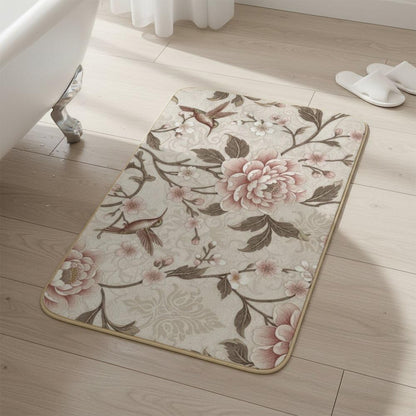 Flannel Quick Dry Bath Mat 16 × 24 Inch, Soft Pink Peony No Slip Mudroom Rug Water Absorbing Shower Decor Washable Rugs Machine Washable Bath Mats for Bathroom Floor